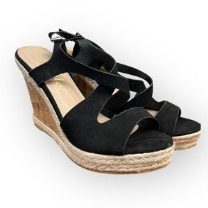 Callisto Women's Black Suede Platform Cork Wedge Sandals Size 9